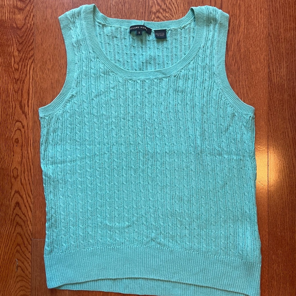 Vintage Turquoise Jeanne Pierre Sweater-vest Preppy Cable Knit size S